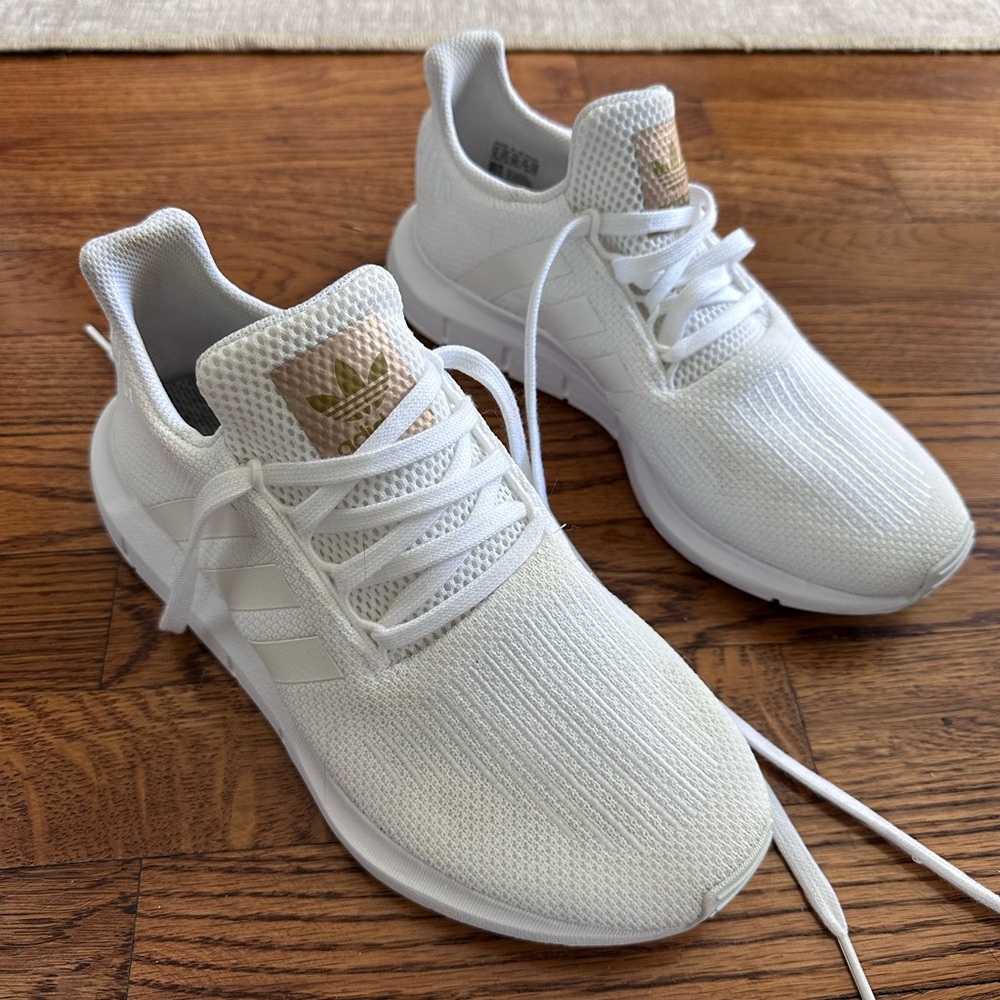 Adidas White Running Shoes with Gold Accents